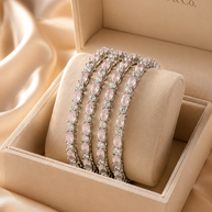 Silver Pink Crystal Bangle Set | 4-Piece Stackable CZ Bangles 2.8