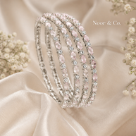 Silver Pink Crystal Bangle Set | 4-Piece Stackable CZ Bangles 2.8