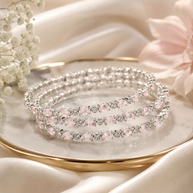Silver Pink Crystal Bangle Set | 4-Piece Stackable CZ Bangles 2.8