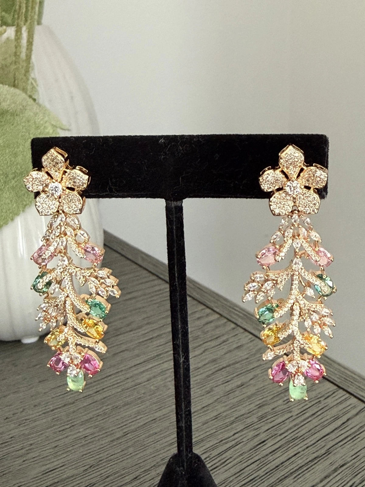 Luxury Floral Crystal Statement Earrings | Multicolor Gemstone Earrings
