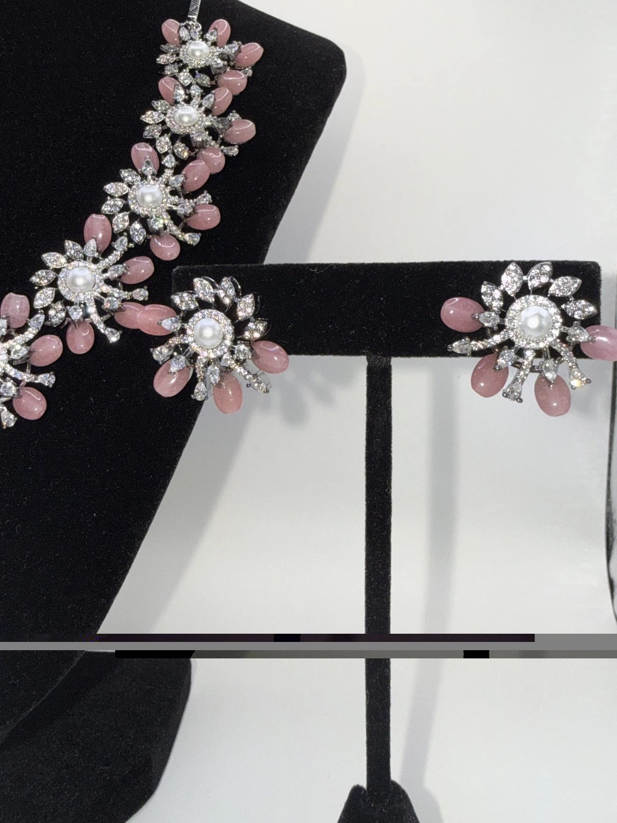 Blush Pink Floral Necklace Set with Matching Earrings