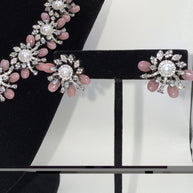 Blush Pink Floral Necklace Set with Matching Earrings