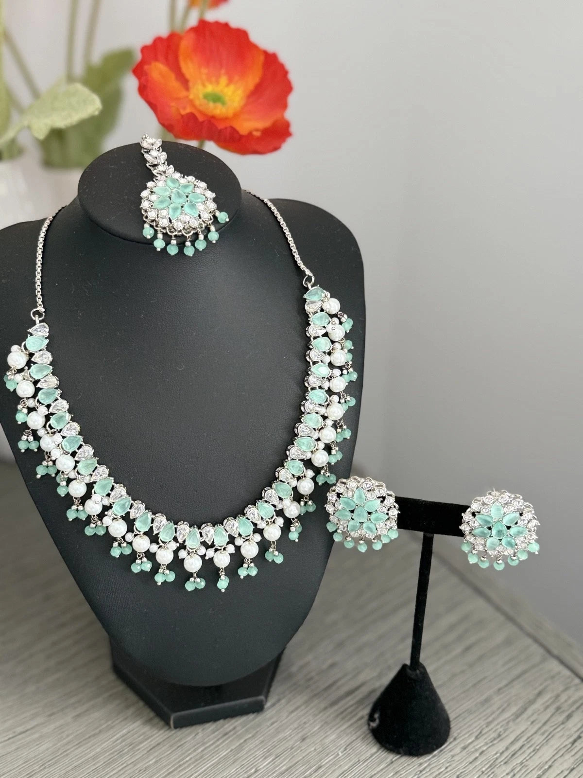 Mint Green Cz Bridal Jewelry Set
