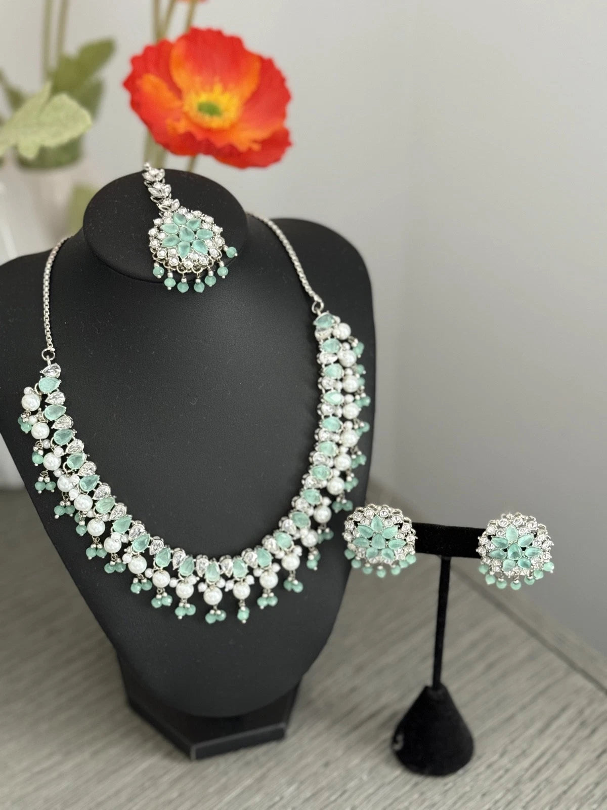 Mint Green Cz Bridal Jewelry Set