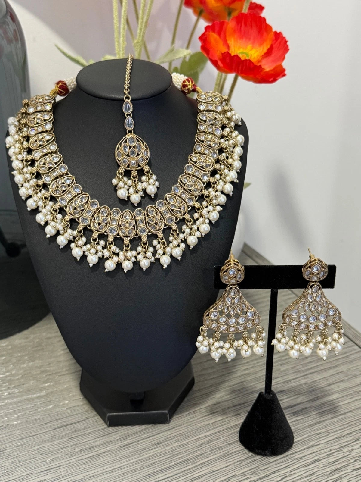Kundan Pearl Choker Necklace Set | Pakistani Bridal Jewelry