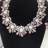 Blush Pink Floral Necklace Set with Matching Earrings