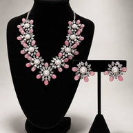 Blush Pink Floral Necklace Set with Matching Earrings