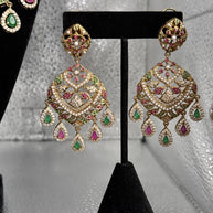 Luxury Indian Bridal Jewelry Set –Pink and Green American Diamond Necklace, Earr