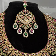 Luxury Indian Bridal Jewelry Set –Pink and Green American Diamond Necklace, Earr