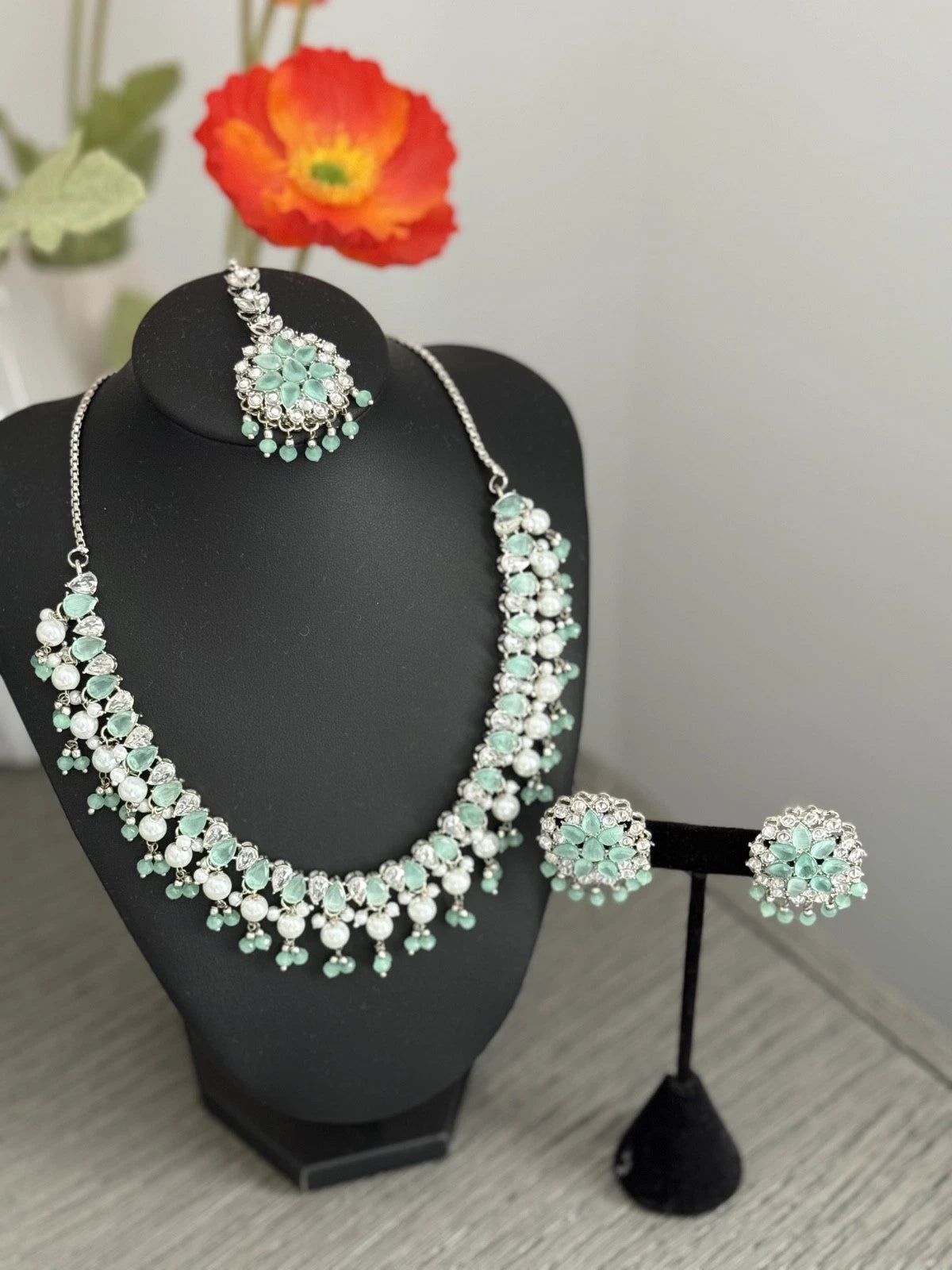 Mint Green Cz Bridal Jewelry Set
