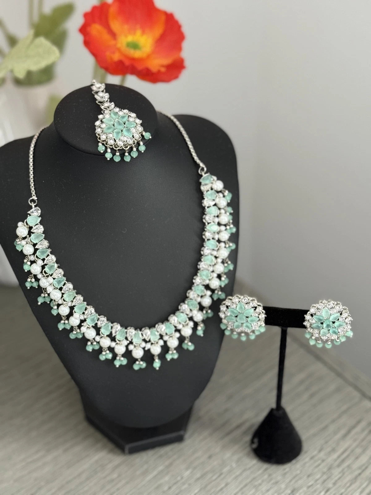 Mint Green Cz Bridal Jewelry Set