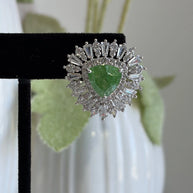 Green Stone Halo Stud Earrings Silver Tone CZ Statement Jewelry
