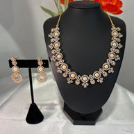 Pearl CZ Gold Tone Necklace Earrings Set Indian Pakistani Bridal Jewelry
