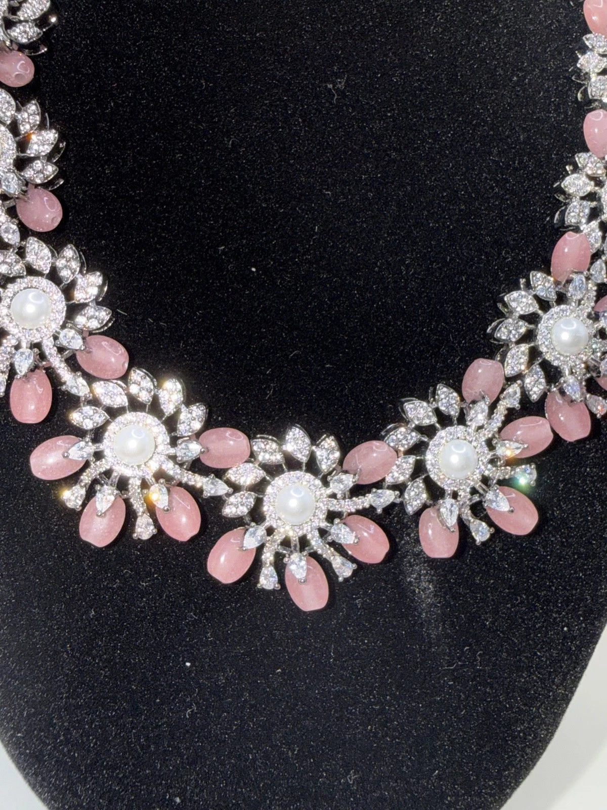 Blush Pink Floral Necklace Set with Matching Earrings