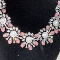 Blush Pink Floral Necklace Set with Matching Earrings