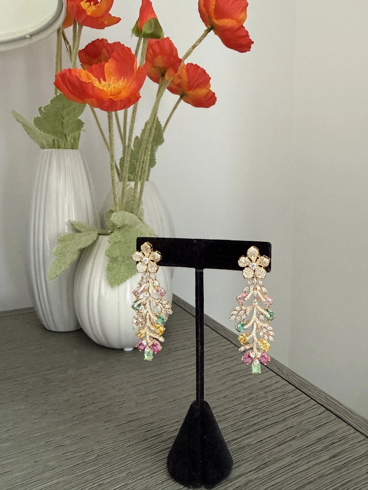 Luxury Floral Crystal Statement Earrings | Multicolor Gemstone Earrings