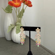 Luxury Floral Crystal Statement Earrings | Multicolor Gemstone Earrings