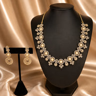 Pearl CZ Gold Tone Necklace Earrings Set Indian Pakistani Bridal Jewelry