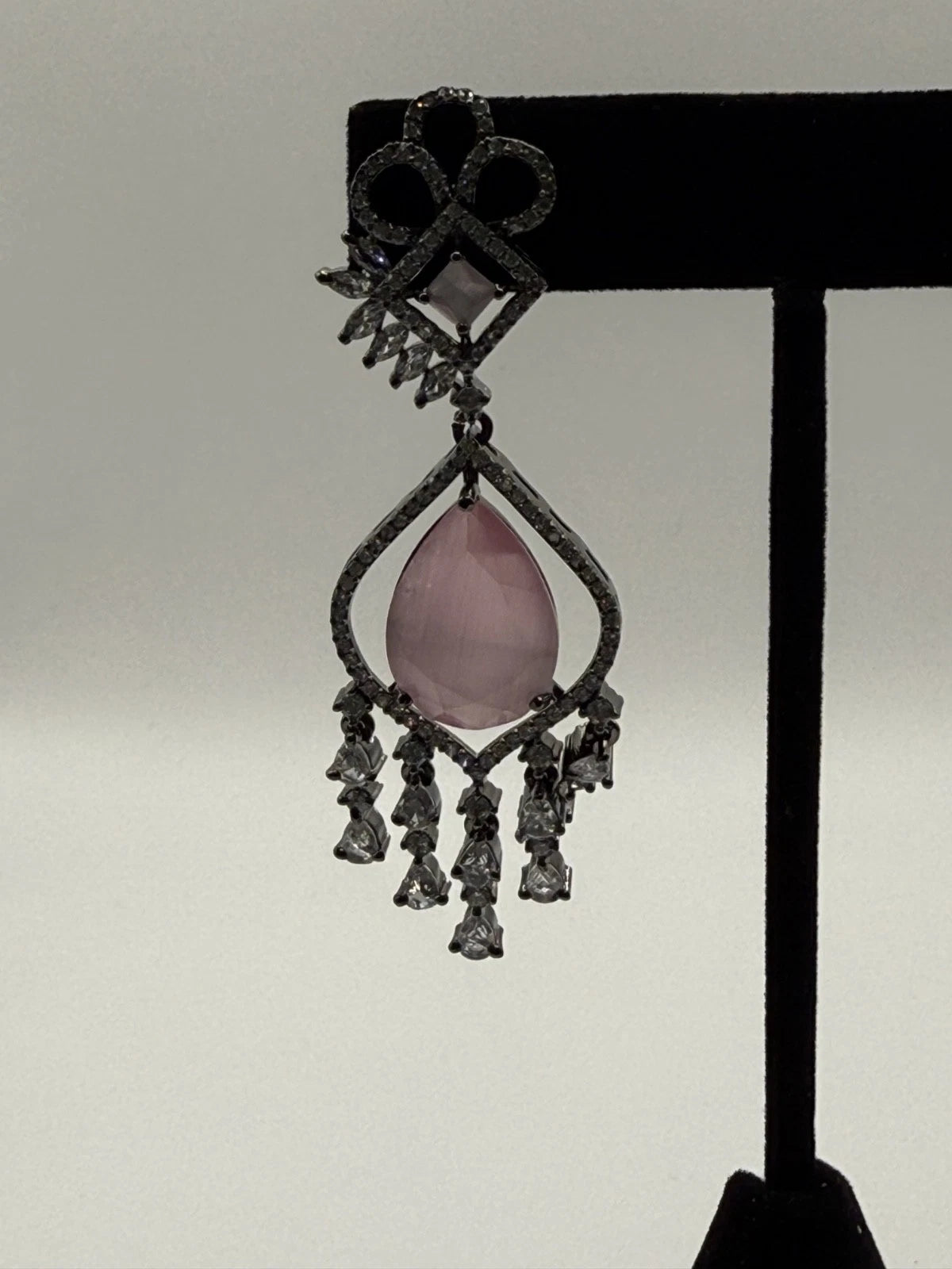 Blush Pink Crystal Chandelier Earrings | Pakistani & Indian Statement Earrings |