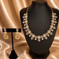 Pearl CZ Gold Tone Necklace Earrings Set Indian Pakistani Bridal Jewelry