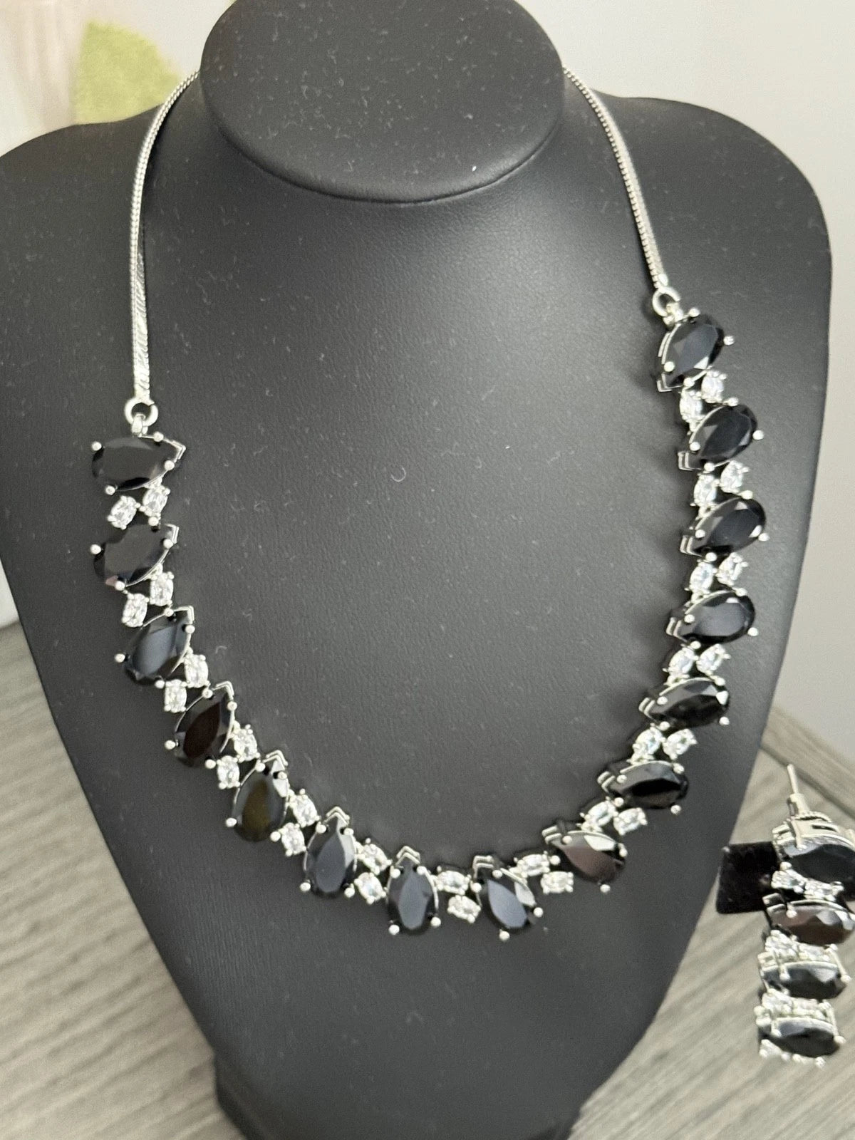 Black Teardrop CZ Jewelry Set | Elegant Necklace Earrings | Bridal Formal Evenin