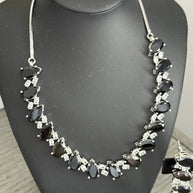 Black Teardrop CZ Jewelry Set | Elegant Necklace Earrings | Bridal Formal Evenin