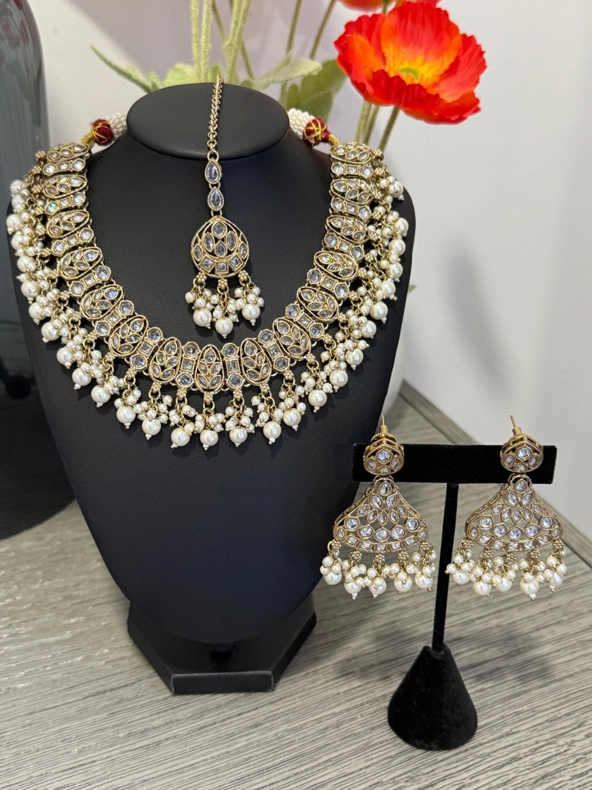 Kundan Pearl Choker Necklace Set | Pakistani Bridal Jewelry