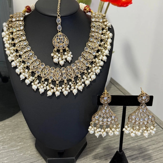 Kundan Pearl Choker Necklace Set | Pakistani Bridal Jewelry