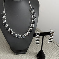 Black Teardrop CZ Jewelry Set | Elegant Necklace Earrings | Bridal Formal Evenin