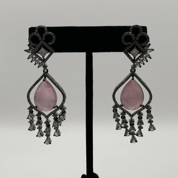 Blush Pink Crystal Chandelier Earrings | Pakistani & Indian Statement Earrings |