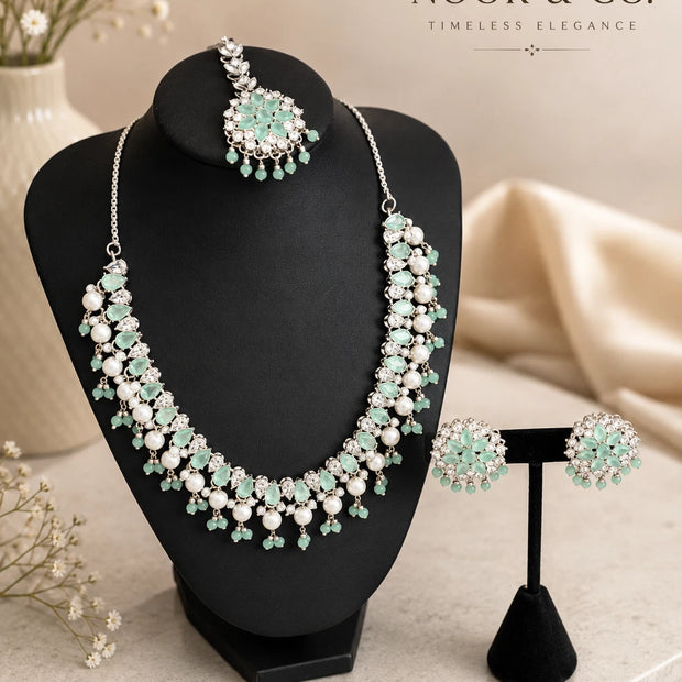 Mint Green Cz Bridal Jewelry Set