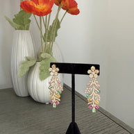 Luxury Floral Crystal Statement Earrings | Multicolor Gemstone Earrings