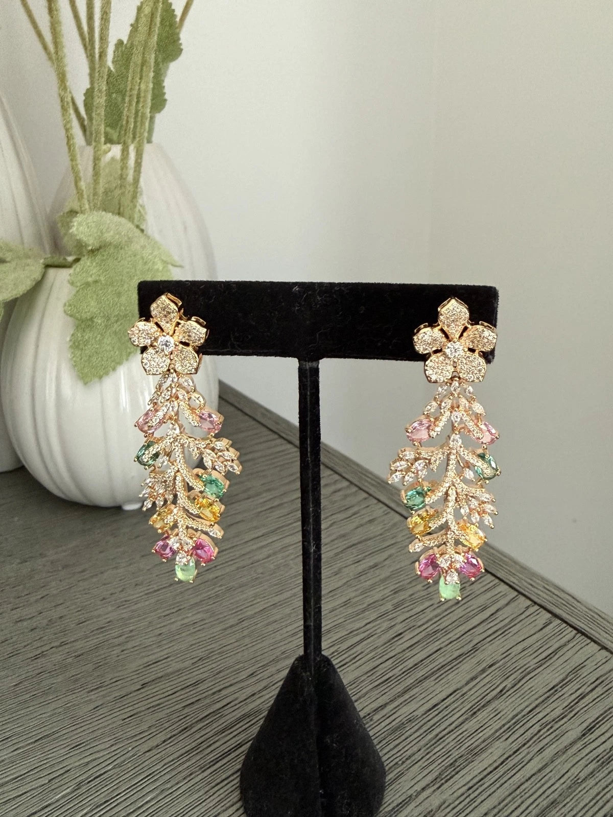 Luxury Floral Crystal Statement Earrings | Multicolor Gemstone Earrings