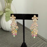 Luxury Floral Crystal Statement Earrings | Multicolor Gemstone Earrings