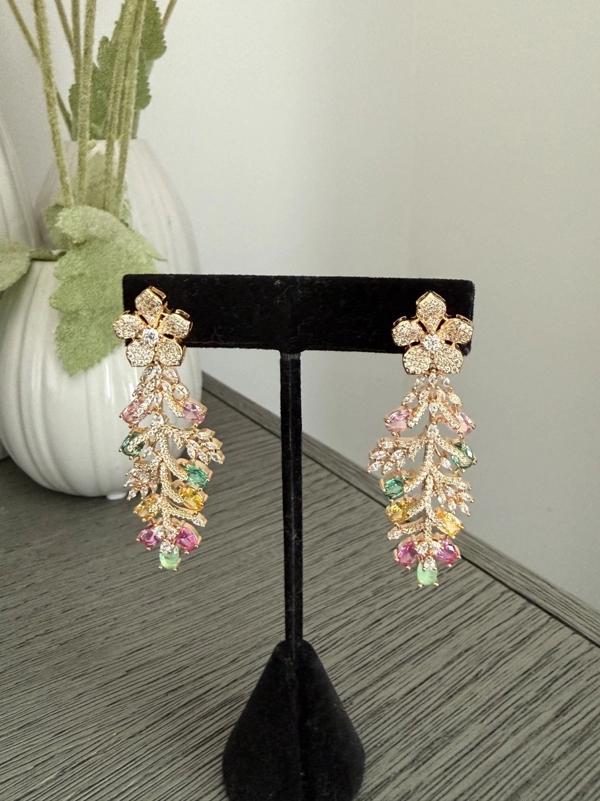 Luxury Floral Crystal Statement Earrings | Multicolor Gemstone Earrings