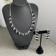 Black Teardrop CZ Jewelry Set | Elegant Necklace Earrings | Bridal Formal Evenin