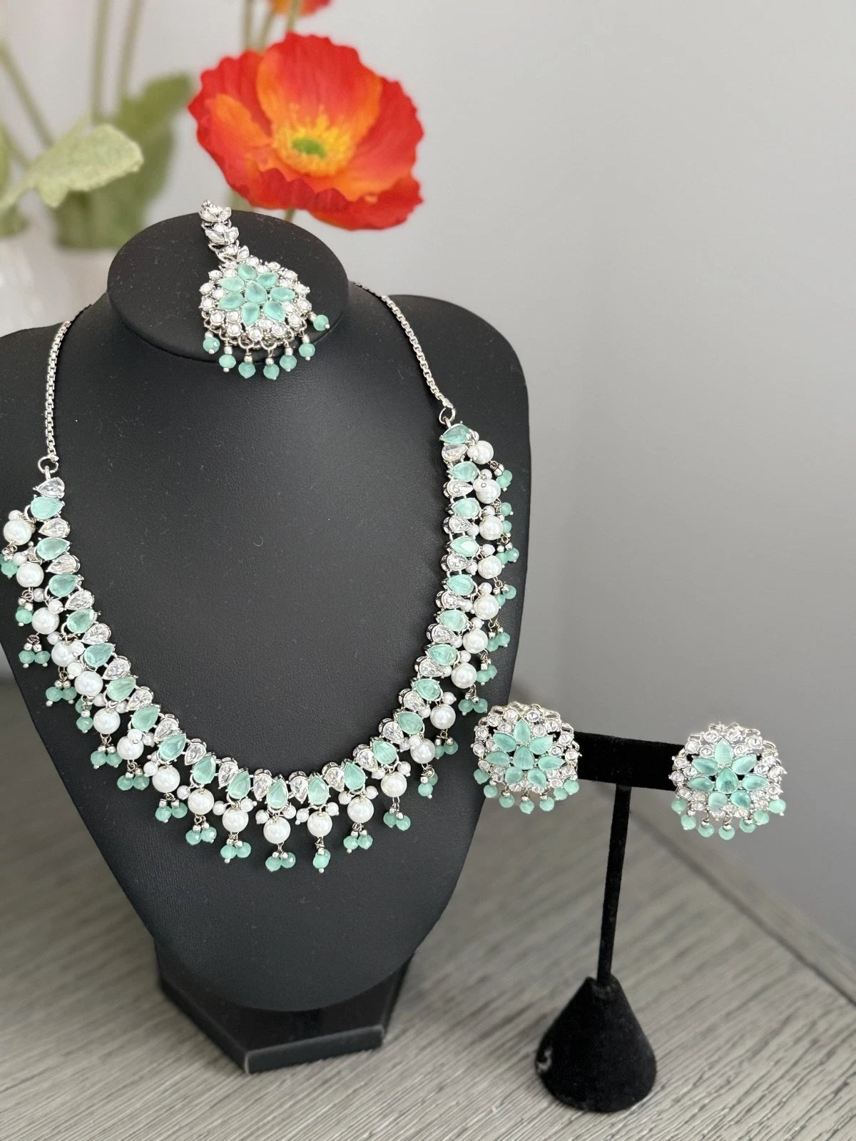 Mint Green Cz Bridal Jewelry Set