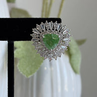 Green Stone Halo Stud Earrings Silver Tone CZ Statement Jewelry