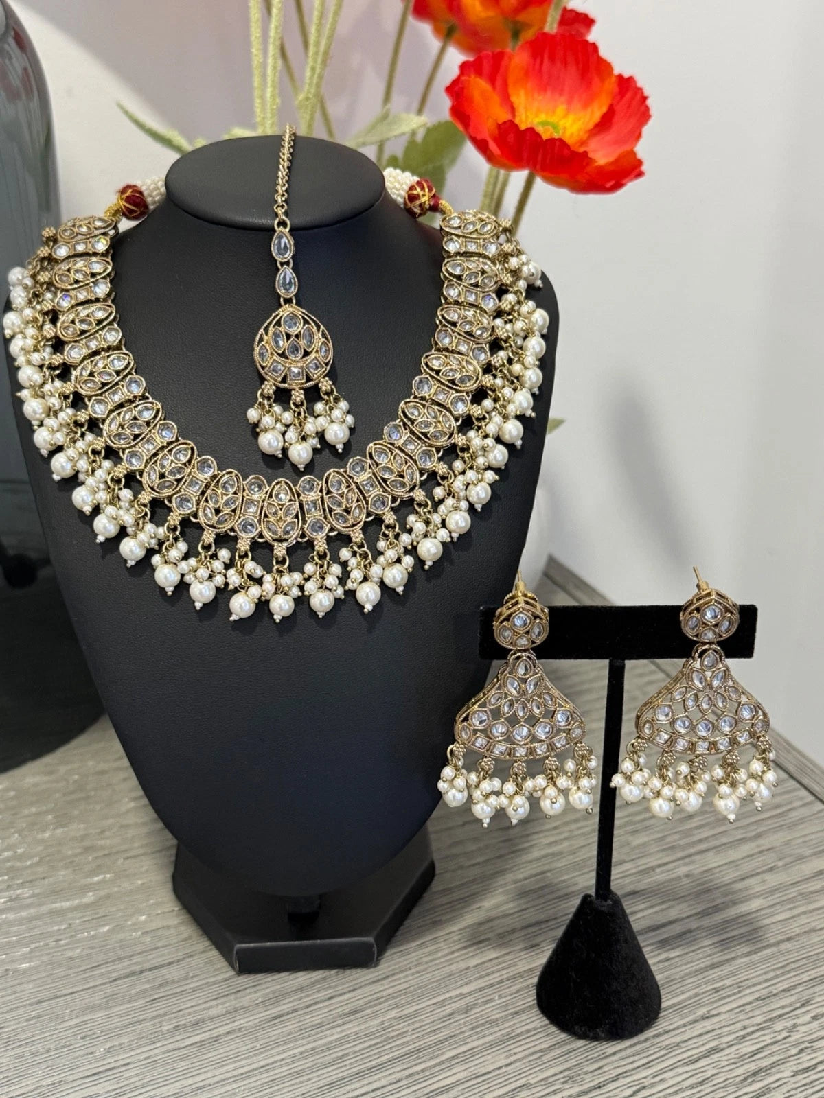 Kundan Pearl Choker Necklace Set | Pakistani Bridal Jewelry