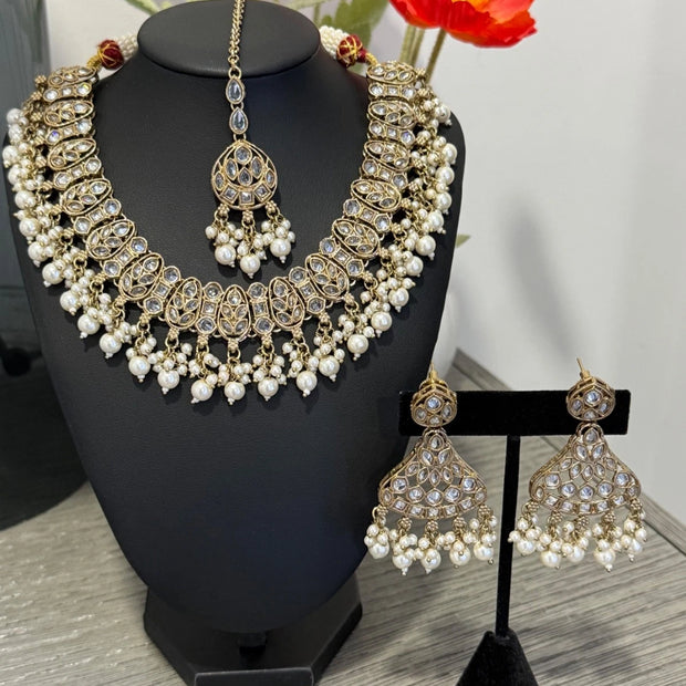 Kundan Pearl Choker Necklace Set | Pakistani Bridal Jewelry