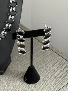 Black Teardrop CZ Jewelry Set | Elegant Necklace Earrings | Bridal Formal Evenin