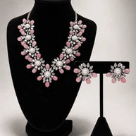Blush Pink Floral Necklace Set with Matching Earrings