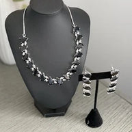 Black Teardrop CZ Jewelry Set | Elegant Necklace Earrings | Bridal Formal Evenin