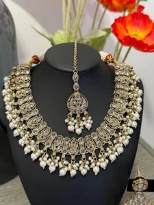 Kundan Pearl Choker Necklace Set | Pakistani Bridal Jewelry