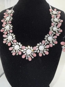 Blush Pink Floral Necklace Set with Matching Earrings