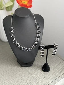 Black Teardrop CZ Jewelry Set | Elegant Necklace Earrings | Bridal Formal Evenin