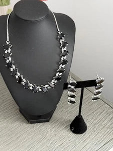 Black Teardrop CZ Jewelry Set | Elegant Necklace Earrings | Bridal Formal Evenin