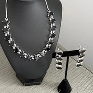 Black Teardrop CZ Jewelry Set | Elegant Necklace Earrings | Bridal Formal Evenin