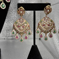 Luxury Indian Bridal Jewelry Set –Pink and Green American Diamond Necklace, Earr