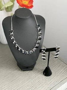 Black Teardrop CZ Jewelry Set | Elegant Necklace Earrings | Bridal Formal Evenin